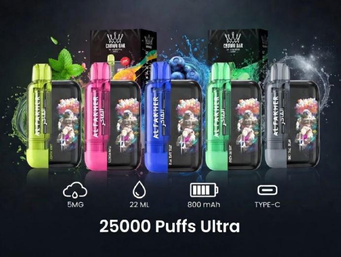 Al Fakher Crown Bar Ultra 25000 Puffs Disposable Vape with rechargeable battery and smart LED display
