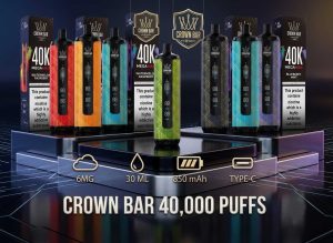 Al Fakher Crown Bar Mega Max 40000 Puffs Disposable Vape with dual mesh coil and smart LED display