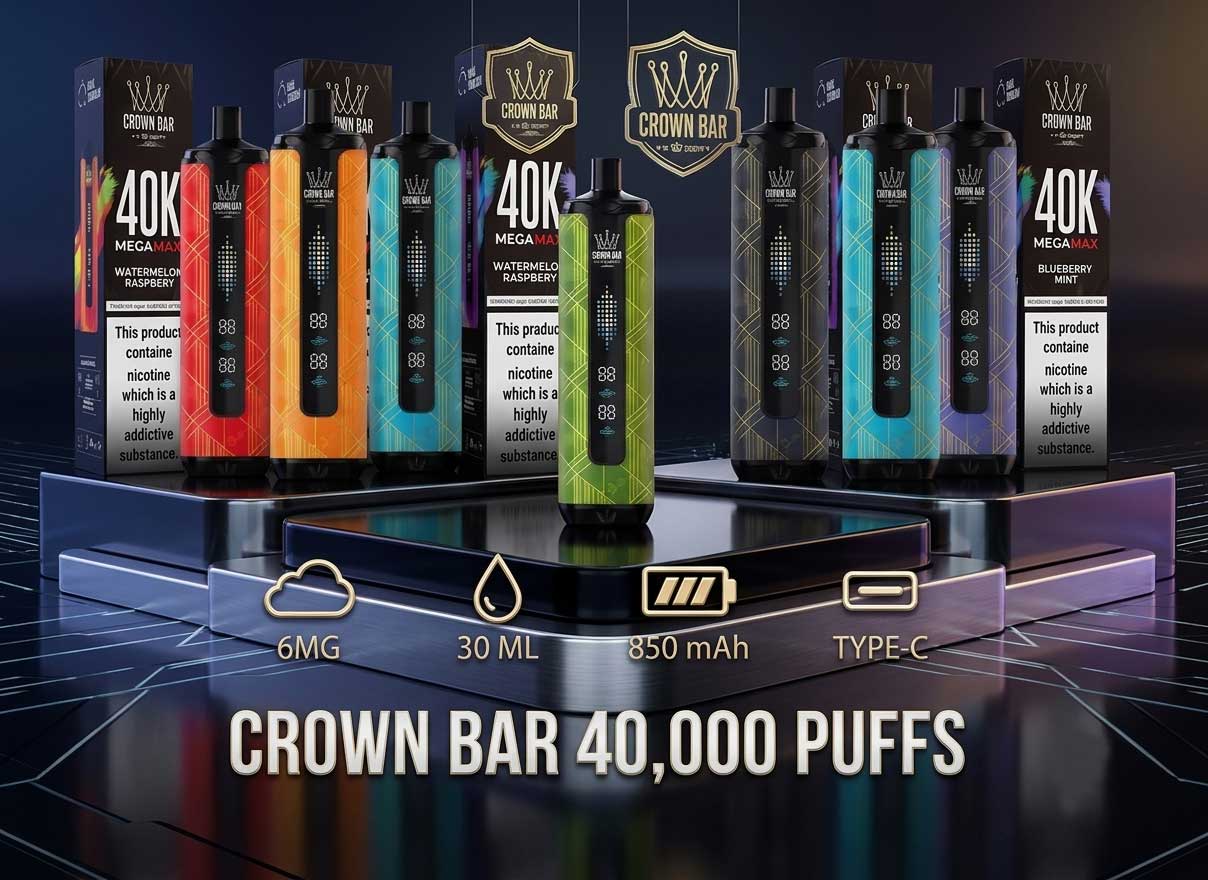 Al Fakher Crown Bar Mega Max 40000 Puffs Disposable Vape with dual mesh coil and smart LED display